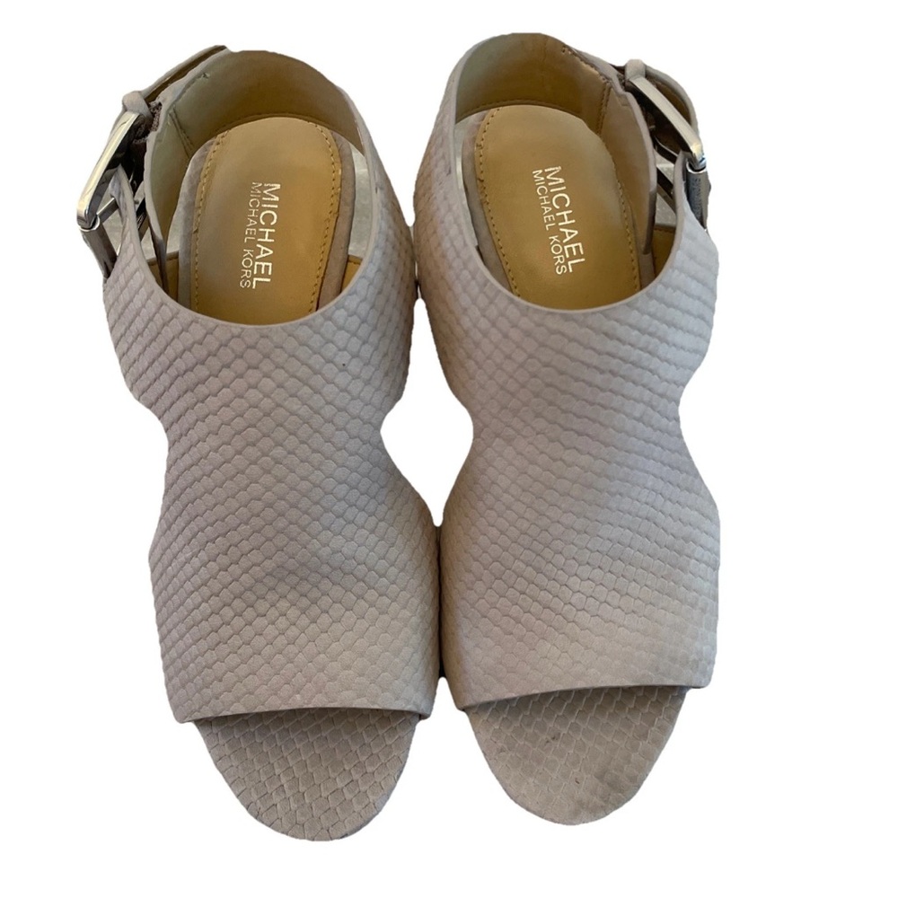 Michael Kors Josephine Snakeskin Embossed Wedge Open Toe Heels Sandals Size 6 - Picture 6 of 11
